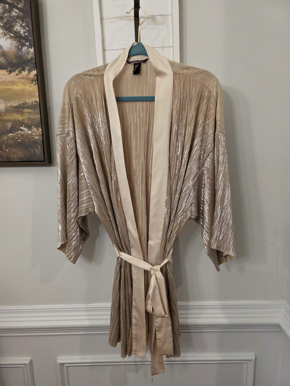 Victoria's Secret Gold Lounge Luxe Shimmering Pleated Kimono Robe M/L